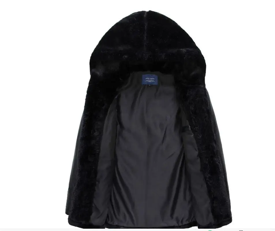 

New Mens Warm Winter Patchwork Faux Mink Fur Jacket Pu Leather Slim Hooded Fur Overcoats Male Fur Jackets Outwear Clothes J1555