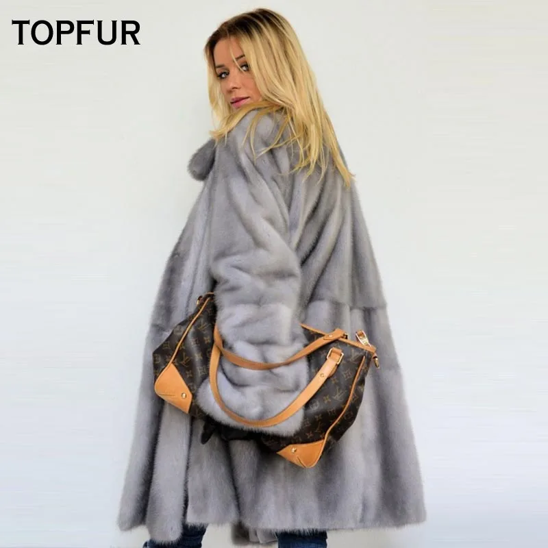 Новое поступление шуба TOPFUR из натурального меха норки женская серого свободная