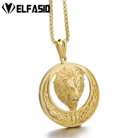 elfasio goldsilver color celtic lion pendant necklace chain for mens gold filled jewelry