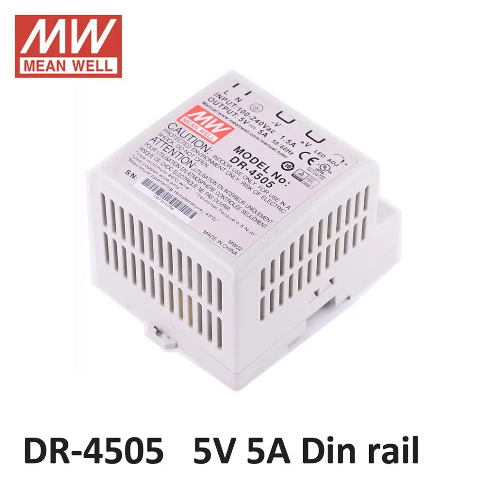 Бренд MEAN WELL представляет DR-45W Питание освещения трансформатор 5 V 12 15 24 постоянный