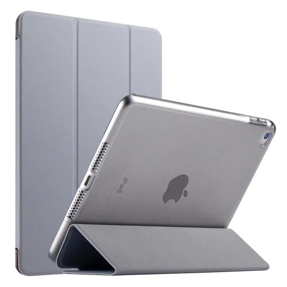 Серый Чехол RYGOU для ipad Air 2, тонкий из искусственной кожи+ Прозрачная Жесткая задняя смарт-крышка, крепкая подставка с функцией автоматического сна для ipad air2 ipad 6 Coque - Цвет: Серый