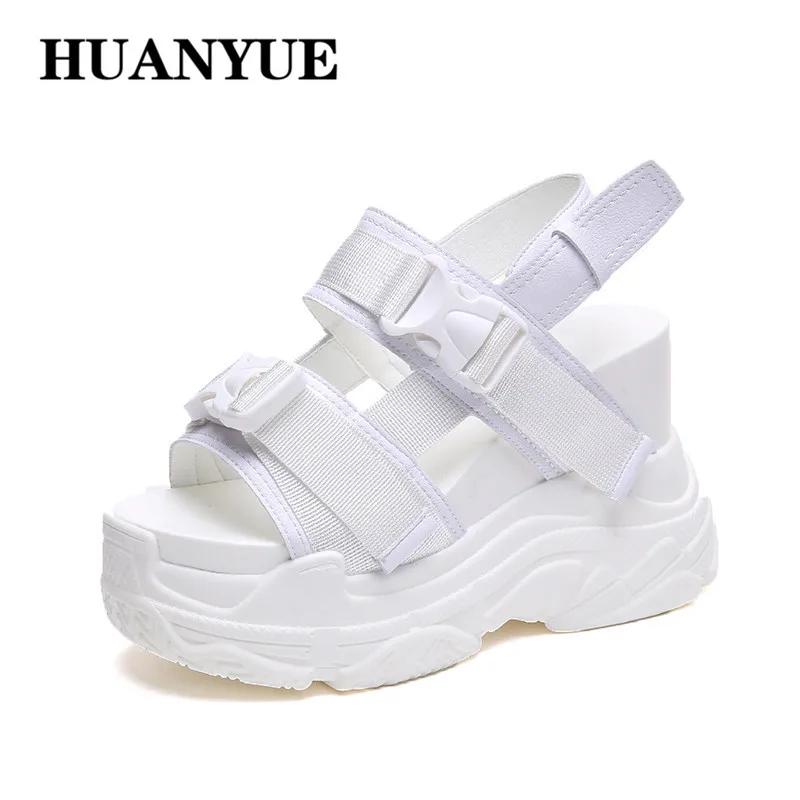 

New Arrival 2019 Summer Platform Sandals Women 12CM Wedges Thick Bottom Casual Shoes Comfortable Black Buckle Sandals Sneakers
