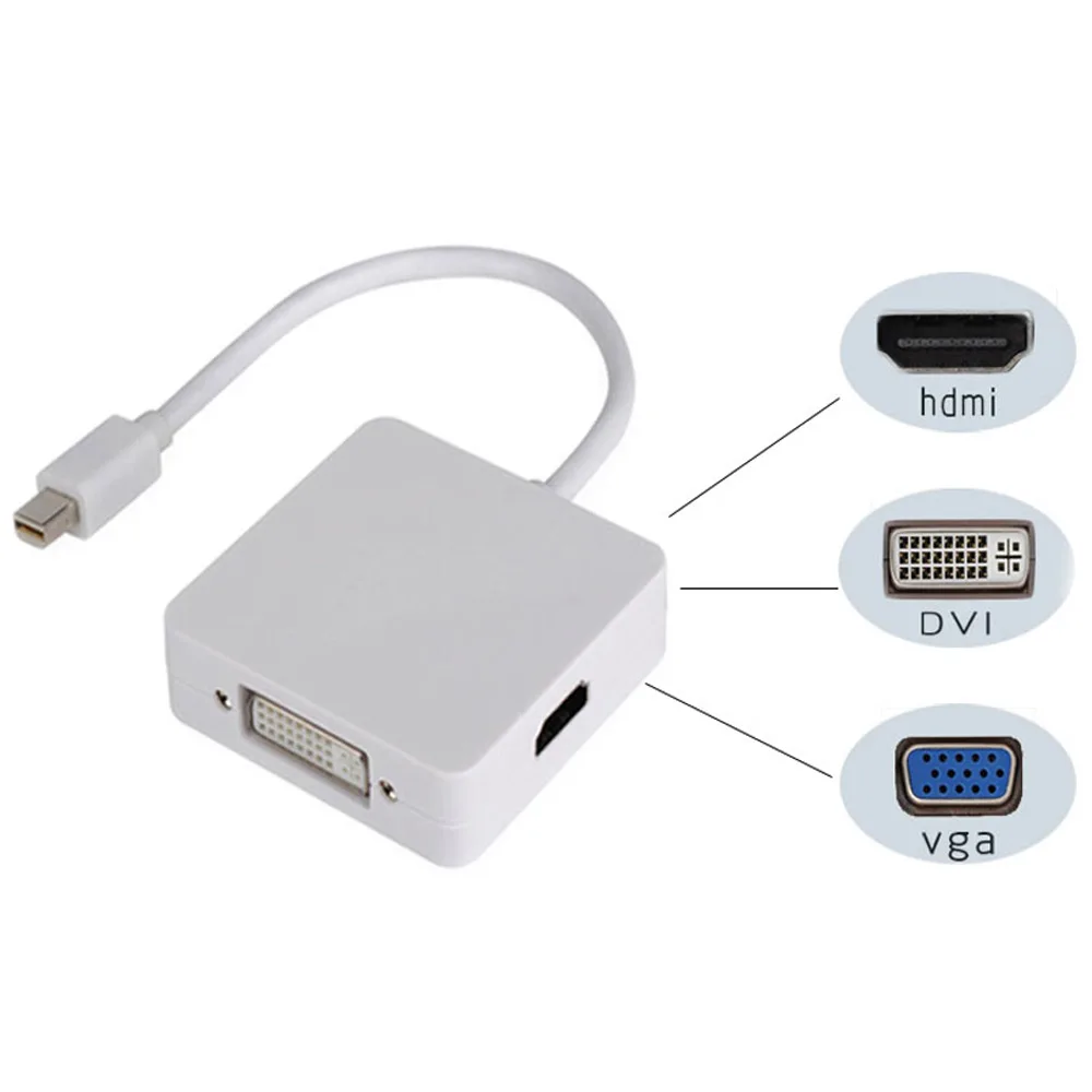 3 in1 белый Thunderbolt Mini DP Displayport HDMI DVI VGA Кабель адаптер для apple MacBook Pro Mac Book air|Кабели VGA| |