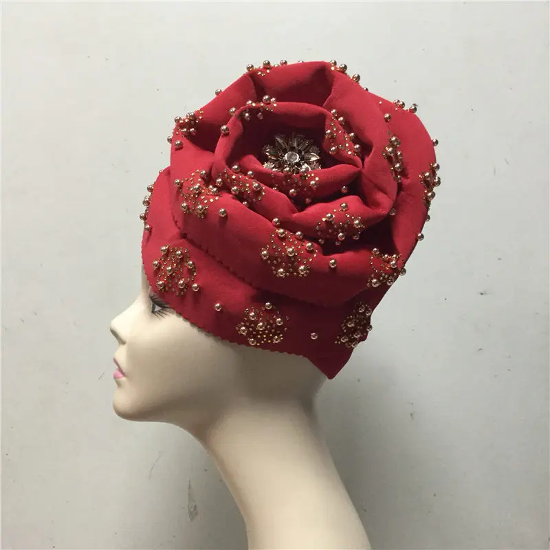 Nigerian Gele Headtie Aso Oke Already Made Auto Ebi African Turban Cap with gold Beads-J220 | Дом и сад