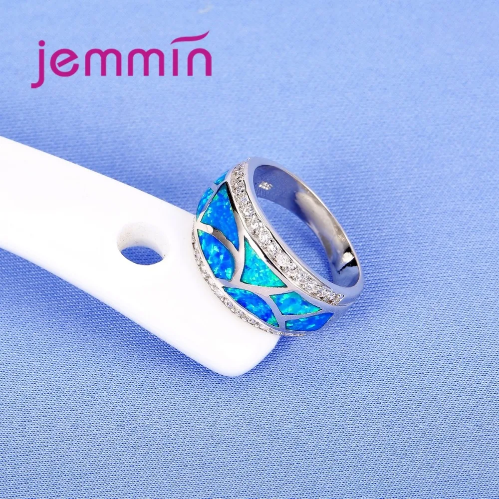 925 Sterling Silver Wedding Engagement Rings For Men And Women Fine Blue Fire Opal Party Finger Ring Micro Rhinestone | Украшения и