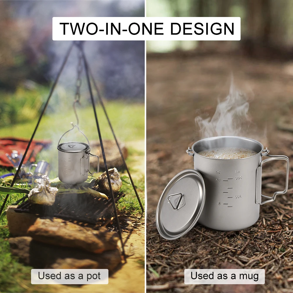 

Ultralight Titanium Cup Camping Hanging Pot Set Outdoor Water Cup Mug Camping Picnic Portable Water Cup Foldable Handle