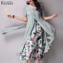 Женское платье с о вырезом ZANZEA длинное Повседневное коротким