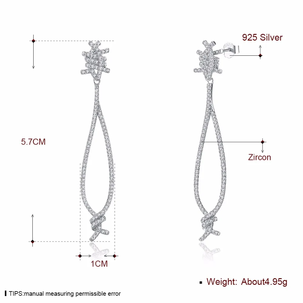 Seanuo Luxury 100% Sterling Silver Big Water Drop Full CZ Stone Earrings Jewelry For Women Fashion Female Engagement on - Украшение для ушей из стерлингового серебра с большим подвесом из камня CZ в стиле Seanuo Luxury для женщин моды и помолвки