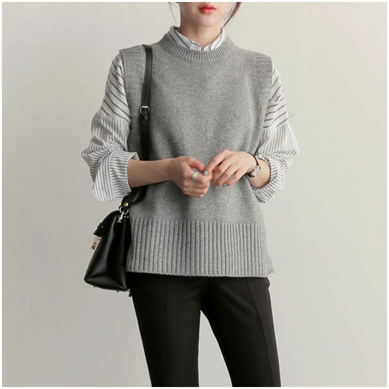 Женский трикотажный жилет с круглым вырезом без рукавов|vest female|vest womenwool sweater vests |