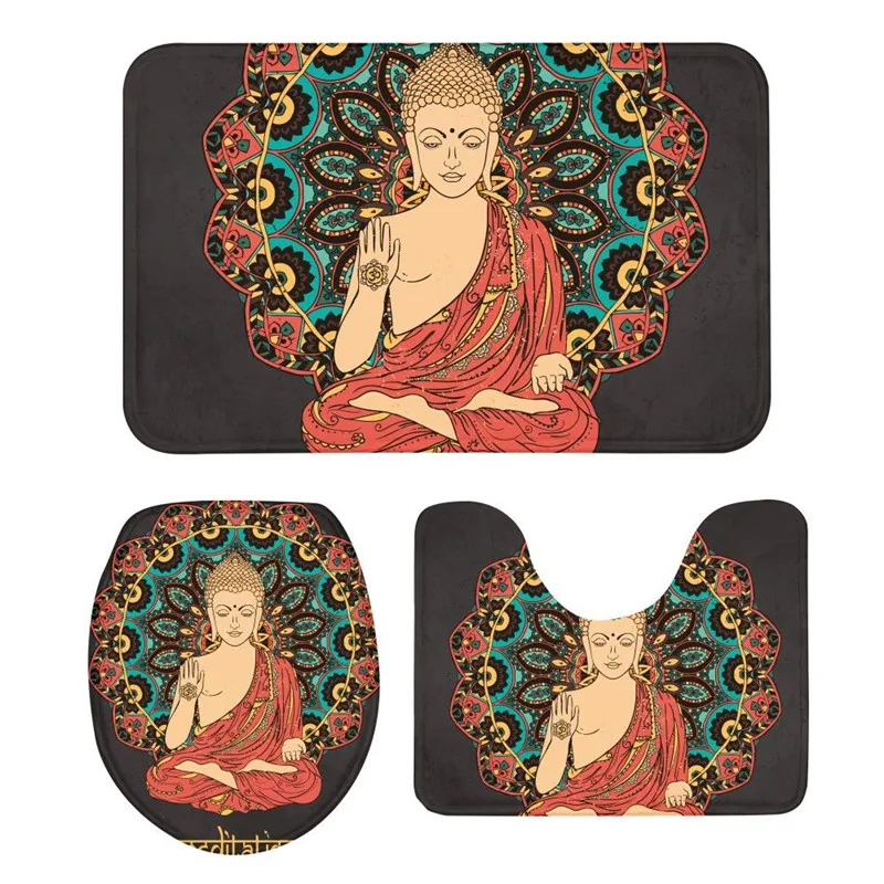 3 шт. подушка для унитаза костюм статуя Будды 3D печать коврики Противоскользящие