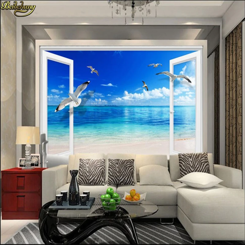 beibehang window ocean TV backdrop papel de parede 3d wallpaper living room bedroom infantil photo wall paper | Обустройство дома