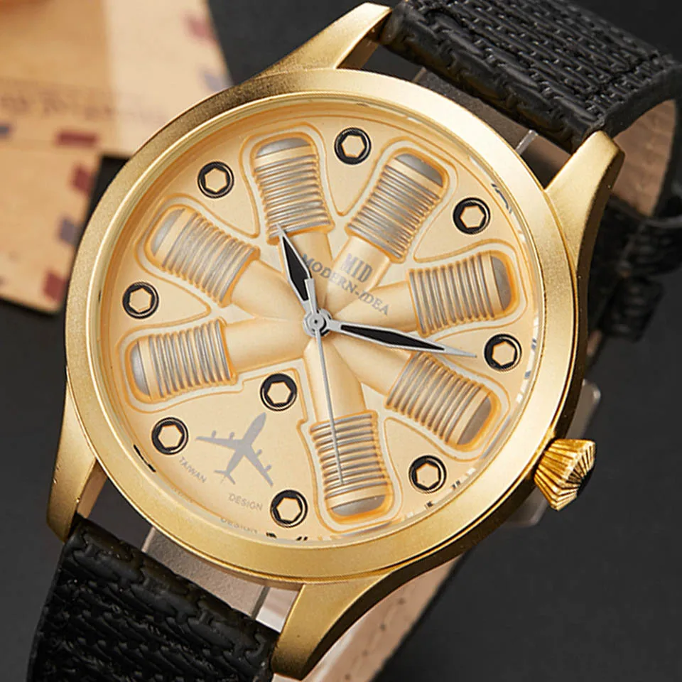Pilot Men Watch 1 Мужские часы-Авиатор с гравировкой двигателя самолета, мужские наручные часы с большим циферблатом, спортивные военные наручные часы, мужские часы - Цвет: Pilot Men Watch 1
