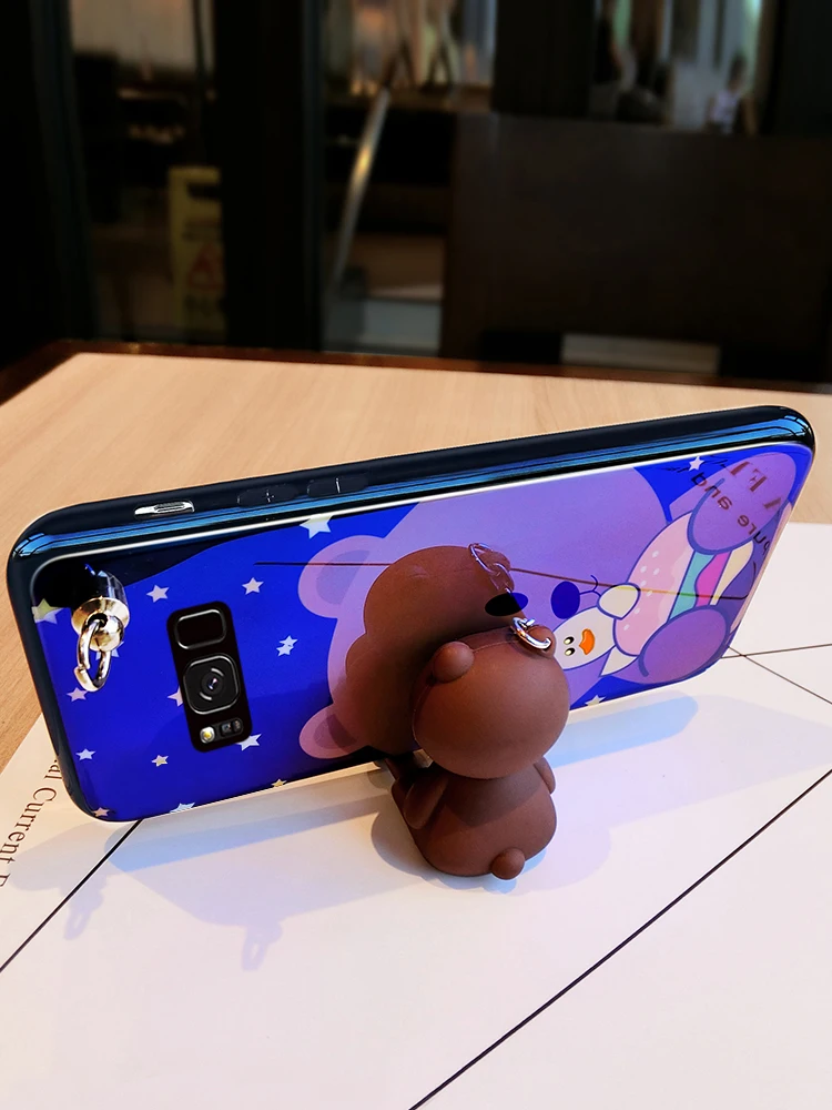 Синий свет чехол для samsung S9 S7cute медведя назад Обложка Galaxy S8 Plus подарки пары S6 края +