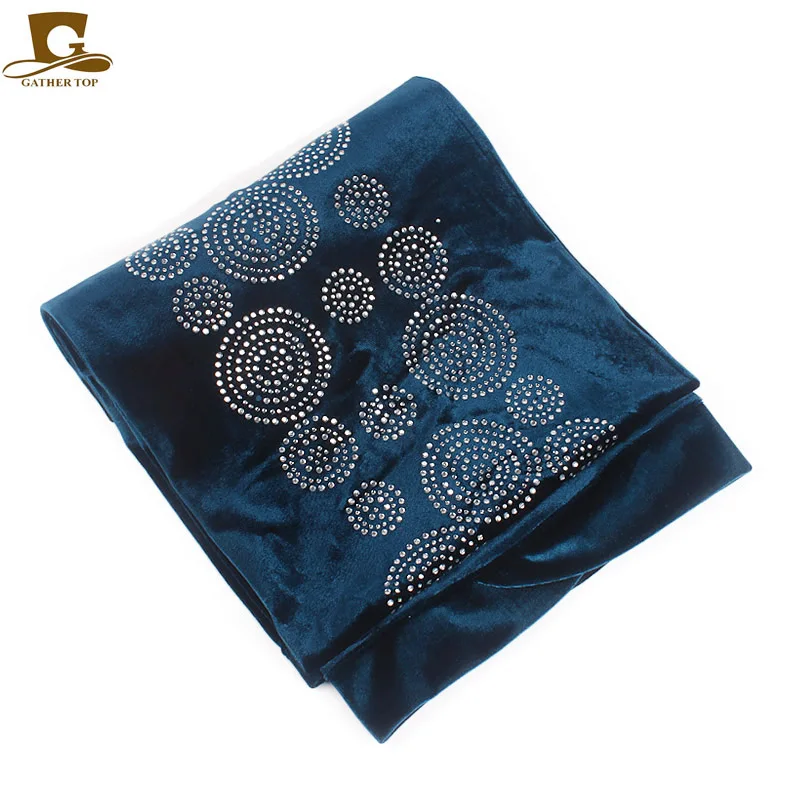 

New elegant rhinestone velvet long turban headscarf head wrap women hijab Nigerian Turban Women Turbante Hair accessories