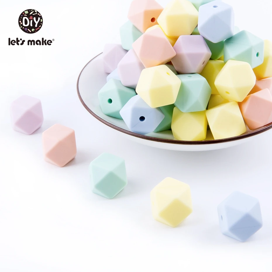Let'S Make 20Pc 14Mm Hexagon Silicone Teether Beads Baby Tiny Rod Multifaced Baby Teething Toy Beaded Silicon Baby Teether Toy