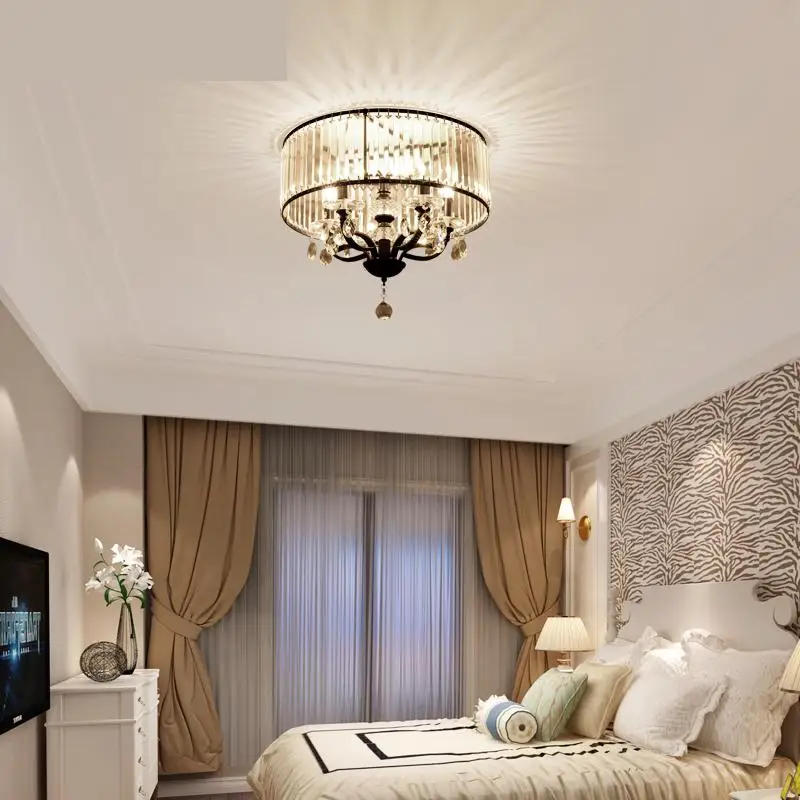 Винтажный железный черный потолочный светильник led хрустальный абажур