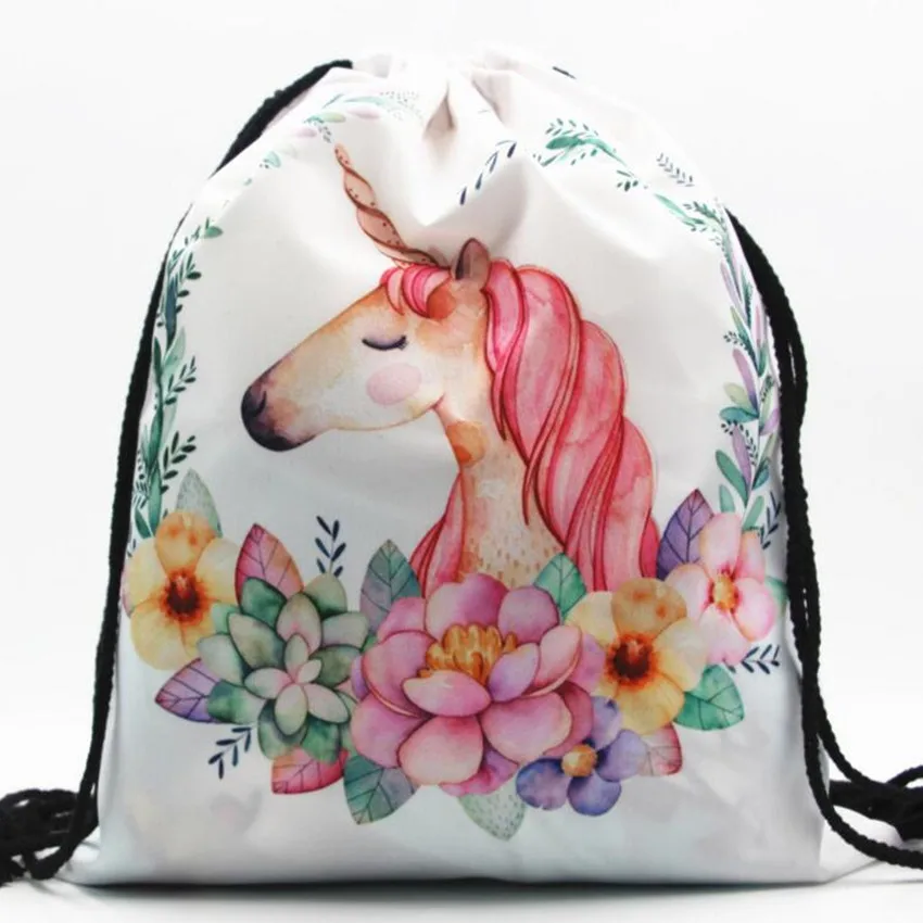 M390 2017 3D цифровая печать мультфильм Единорог сумка на шнурке рюкзак монолаер