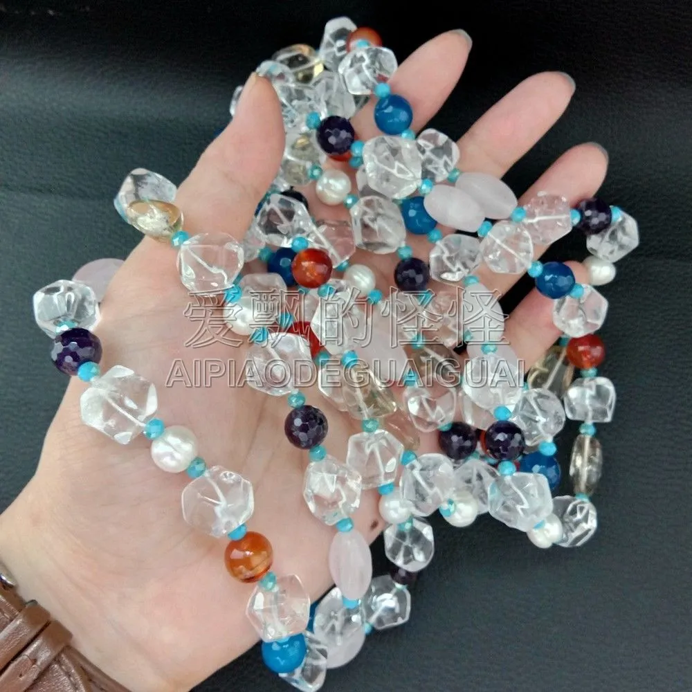 Women's 75&quot White Crystal Gems Stone Pearl Necklace | Украшения и аксессуары