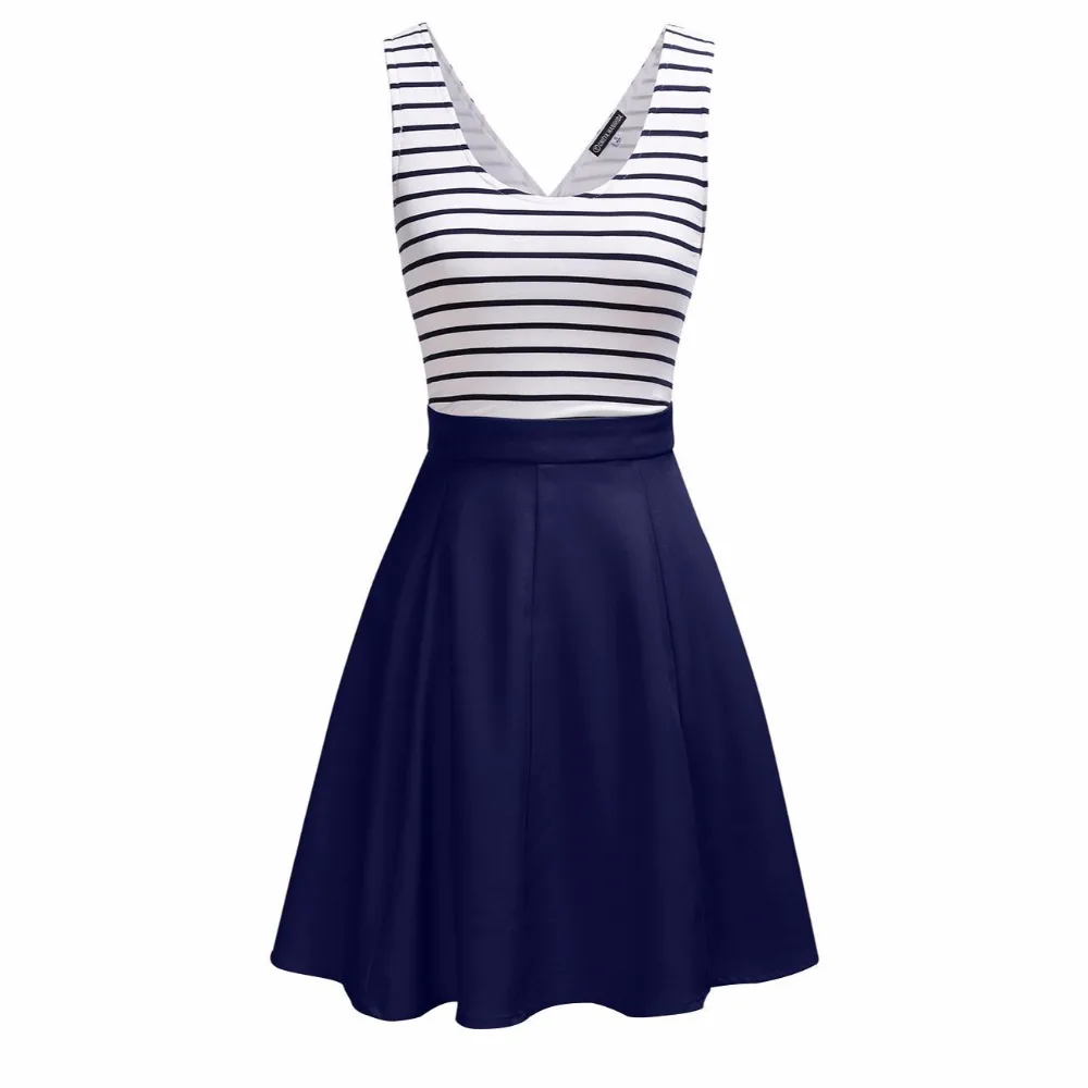 Новое весенне-летнее женское Короткое платье в полоску без рукавов с круглым