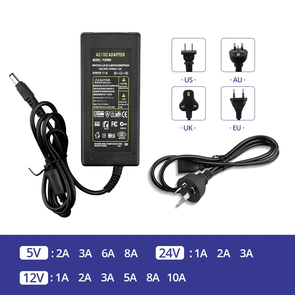 DC5V 12 V 24 V Мощность адаптер питания 1A 2A 3A 5A 10A трансформатор для освещения светодиодный светодиодные полосы света US/EU/UK/AU разъем