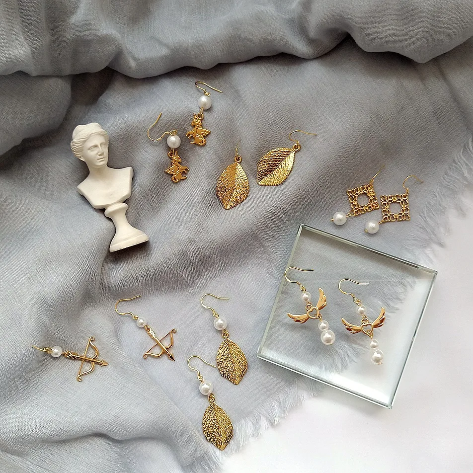 Женские серьги из искусственного жемчуга MuHan корейские в виде крыльев листа