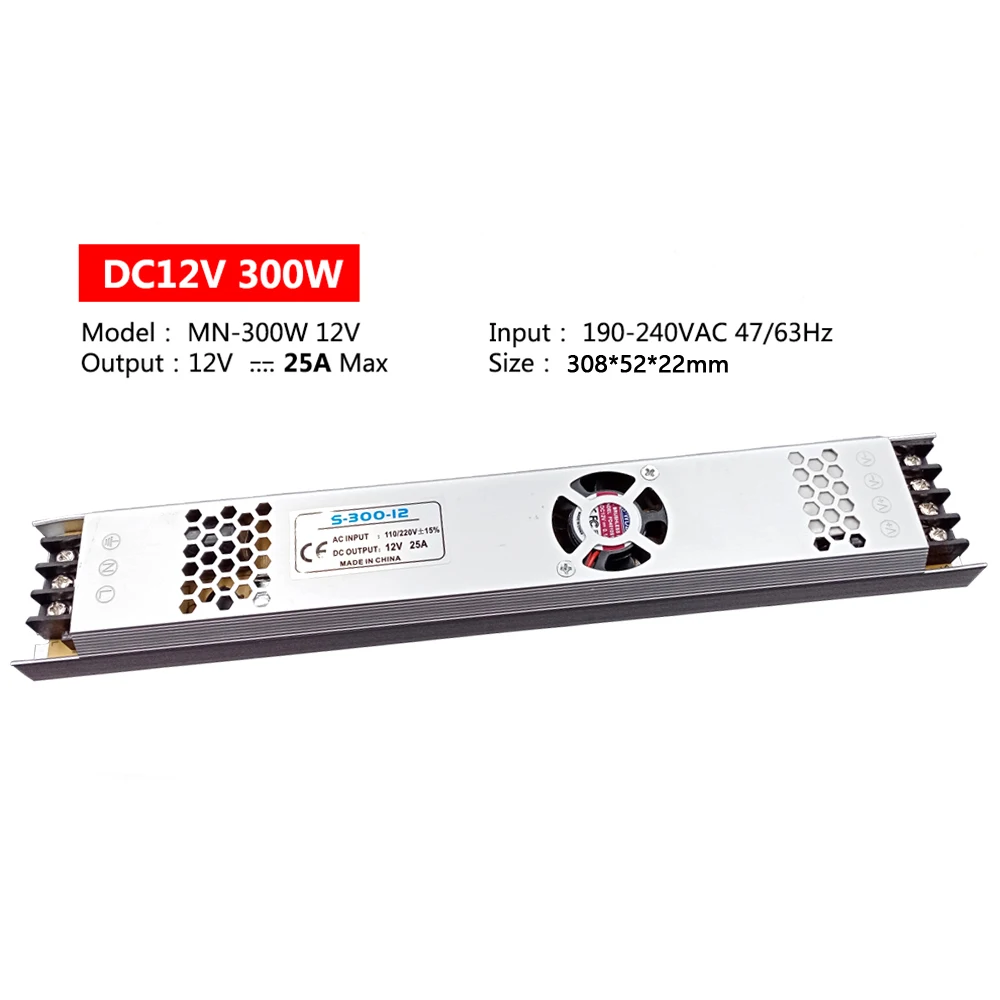 Ультра тонкий светодиодный Питание DC 12V 24V трансформаторы систем освещения 60W 100W 150W 200W 300W AC190-240V драйвер для Светодиодный полоски светодиодный драйвер