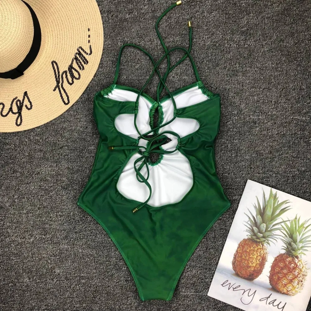 Женский бандажный купальник зеленого цвета модный сексуальный бюстгальтер с