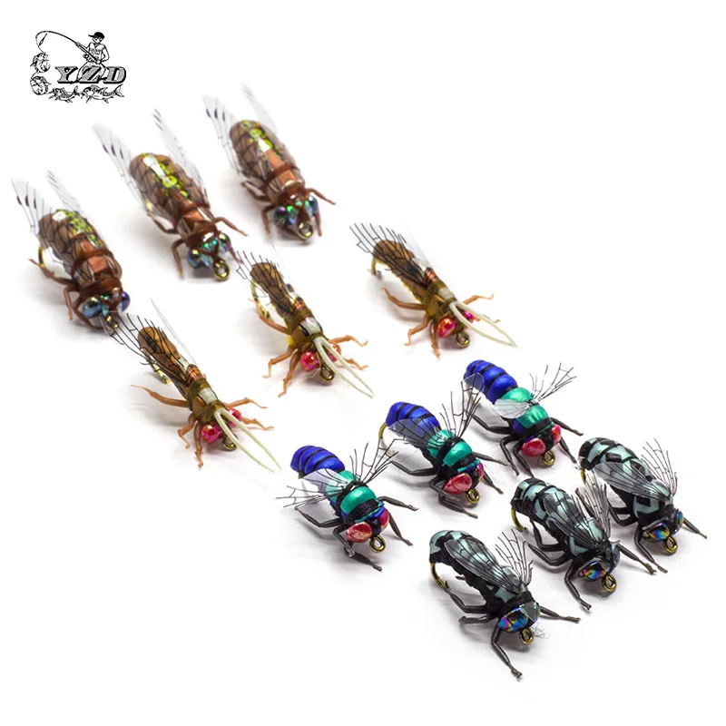 Рыболовные крючки мухи набор 6 шт. Шмель Grasshopper чуб Жук засушенные мухи Реалистичная приманка для насекомых для PikeTrout приманка набор flyfishing