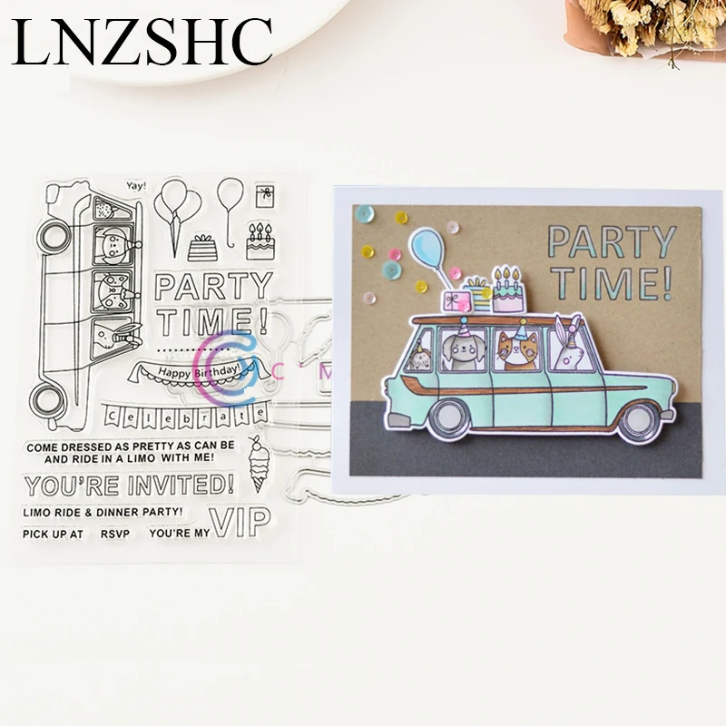 Party Cartoon Limo Ride Metal Cutting Dies and Clear Stamp DIY Scrapbooking Paper Cards Stencils Craft Handmade Rubber Stamps | Дом и сад