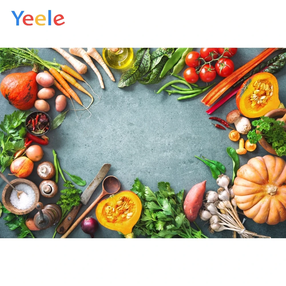 Фон для фотосъемки Yeele с изображением блюд овощей кухонной ложки вилки |