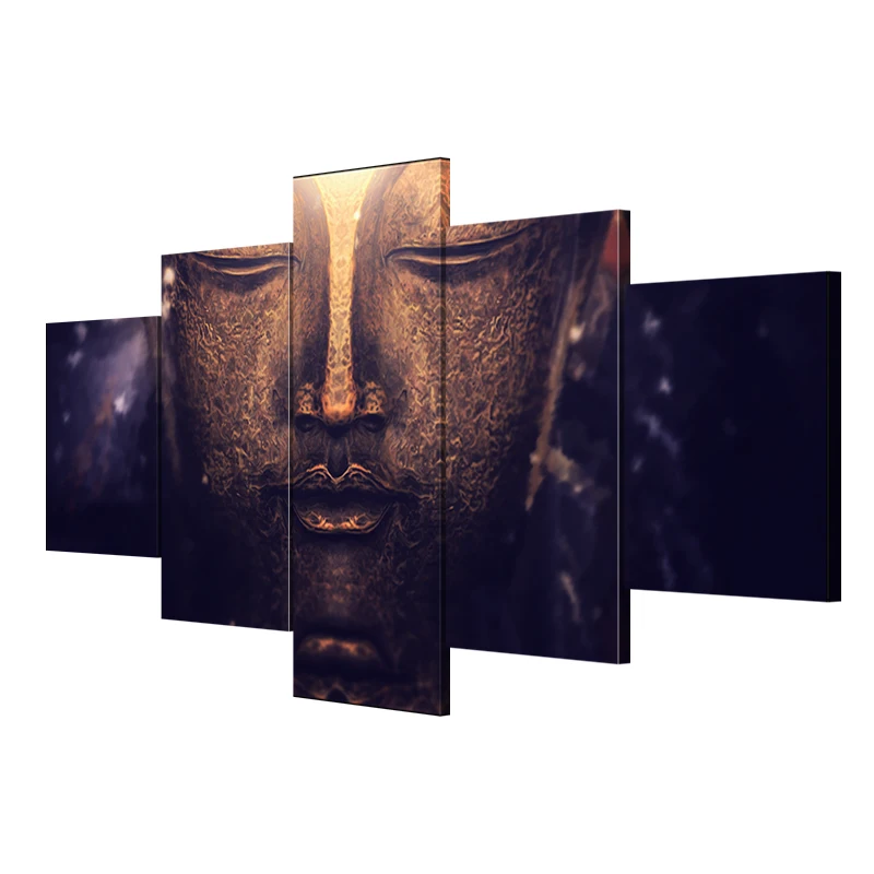 QK ART 5 Piece Canvas Wall Art Buddha Portrait Pictures For Living Painting Home Decor Framed | Дом и сад