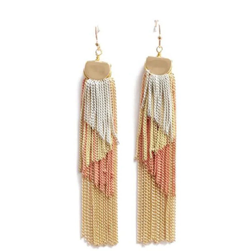 Милые разноцветные висячие серьги с кисточкой и цепочкой для женщин элегантные