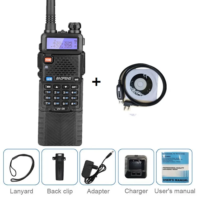 add cable BAOFENG UV-5R мощная рация 8 Вт 3800 мАч Двухдиапазонная VHF UHF радиостанция HF ham станция приемопередатчик рация - Цвет: add cable