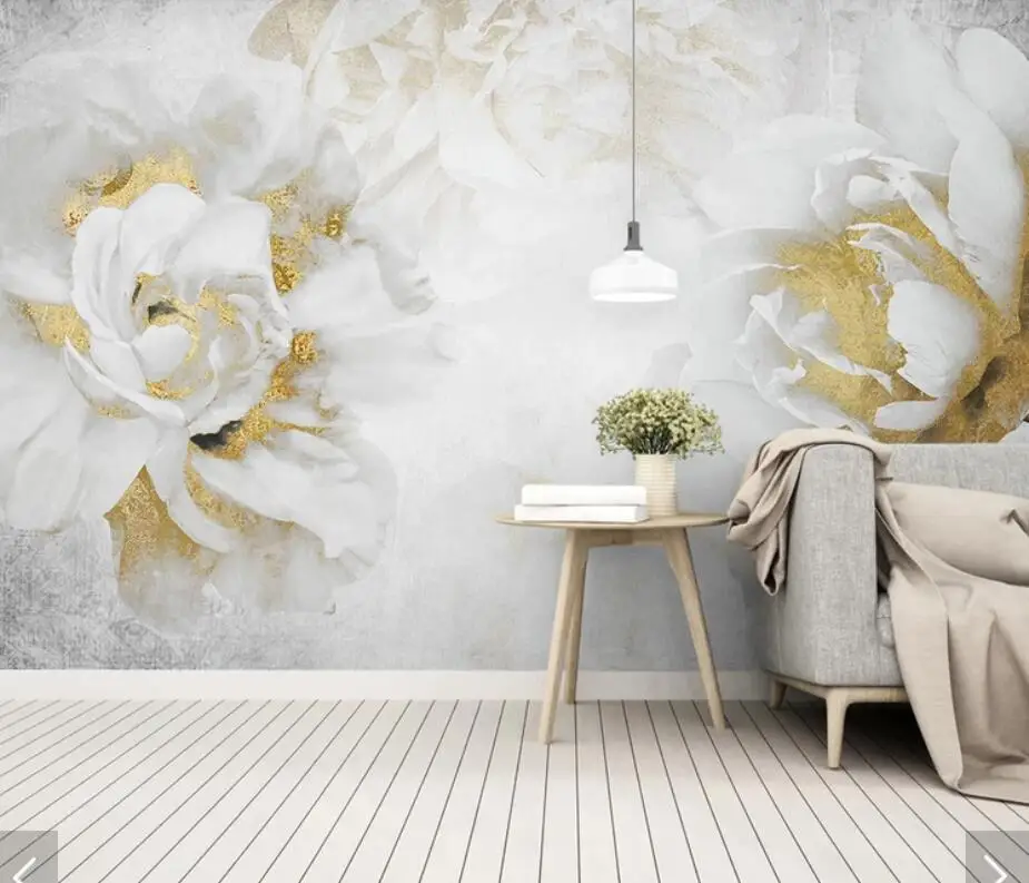 3D Gold Rose Flower Wallpaper Mural Contact Paper Wall Murals Decals Home Floral Wall Paper Rolls for Living Room 3d Wall Paper