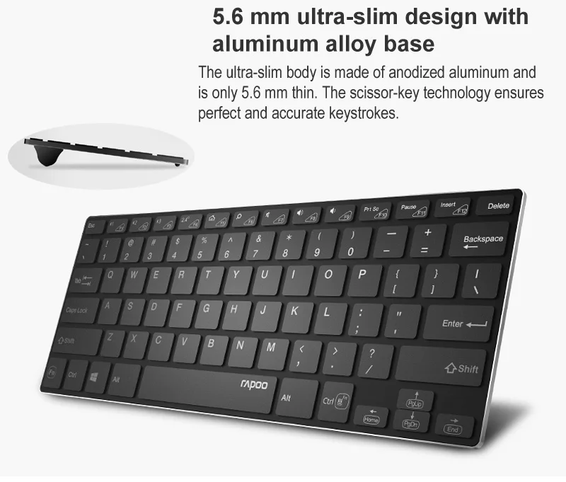 Rapoo Multi-mode Wireless Keyboard Switch Between Bluetooth& 2.4G Connect 3 Devices Silent Keypad Optical Mouse Set for Tablet