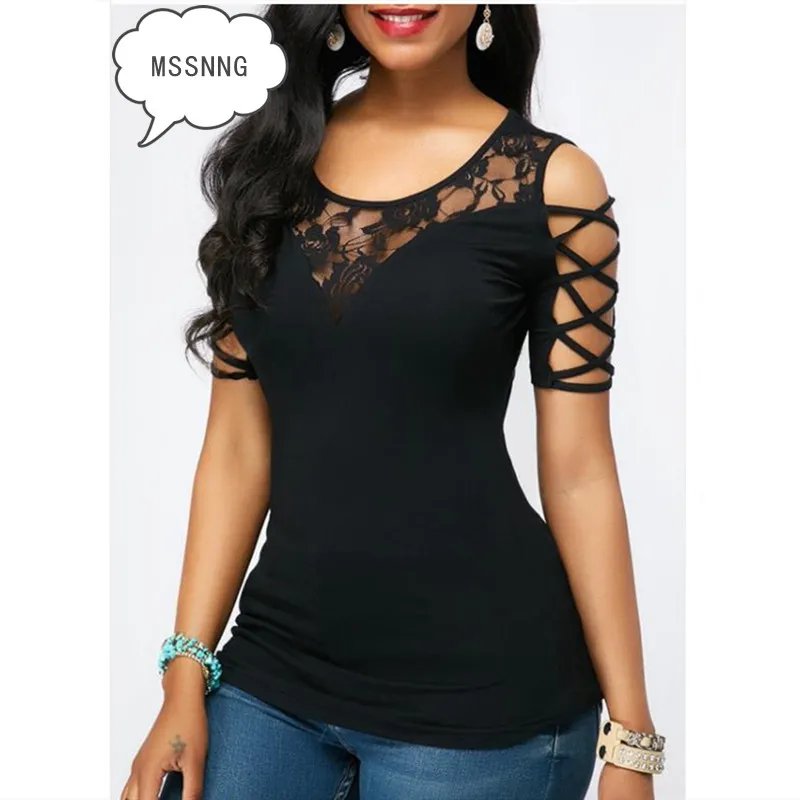 MSSNNG Модная тонкая Сексуальная кружевная рубашка с коротким рукавом S-5XL 2019 |