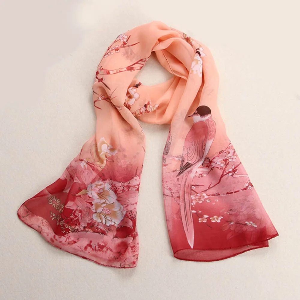 Pink FEITONG новые весенние шарфы для женщин модные Magpie Primula с принтом шарфы шифон мягкая для шеи шарф шаль Женские палантины обертывания - Цвет: Pink
