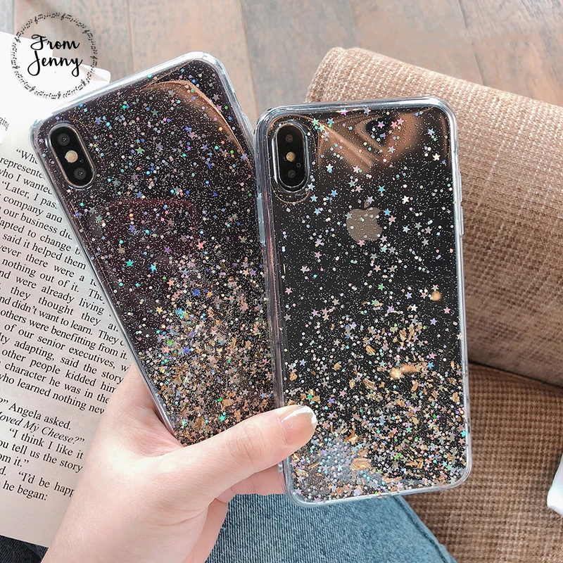 От Jenny прозрачная блестящая золотая фольга для iPhone x xr xs max 6 6s 7 8 Plus Звездная