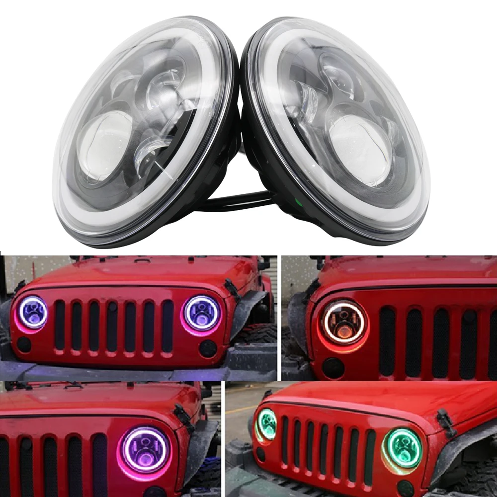 Круглсветодиодный светодиодные фары 7 дюймов RGB DRL кольцо Ореола ангельские