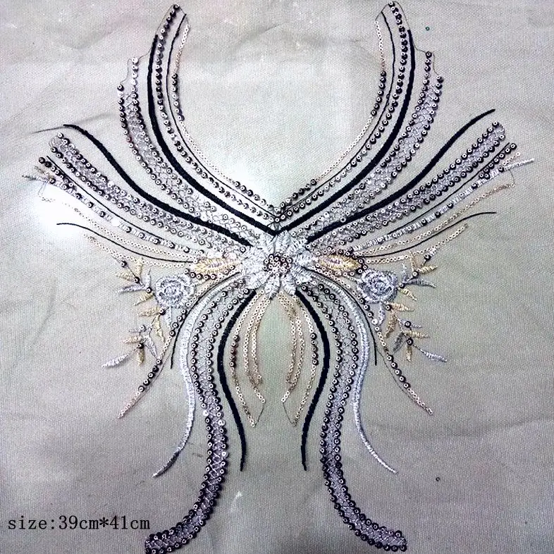 1 шт. новые большие блестки винтажная Вышивка Цветочные наклейки Блестки