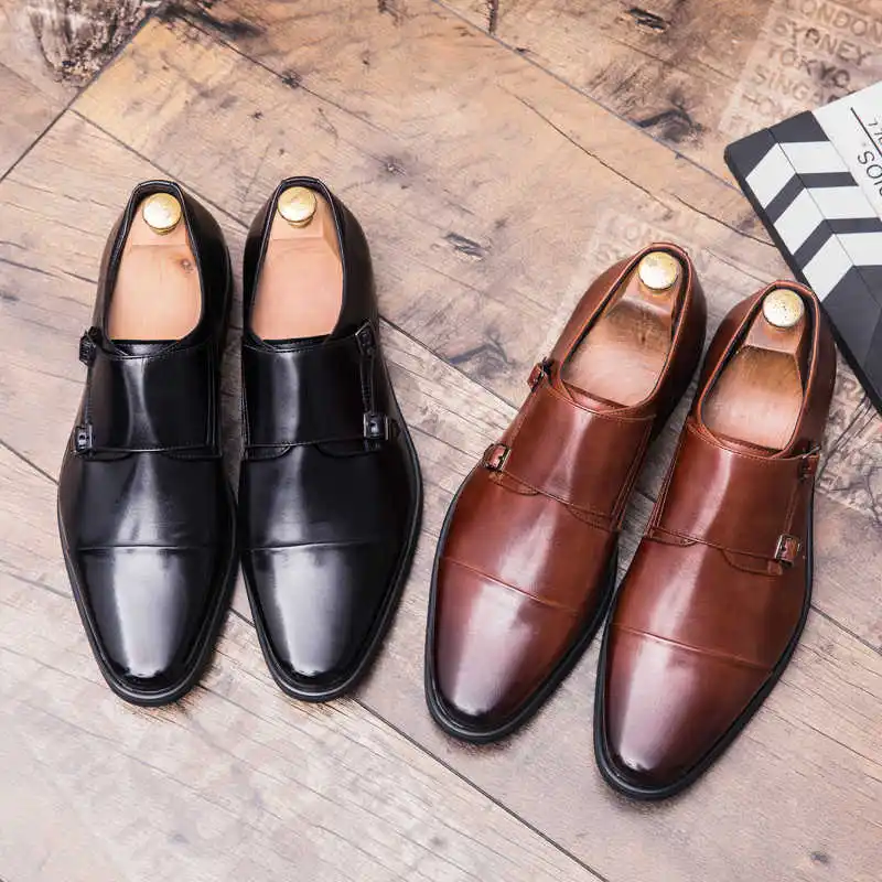 

New British Men's Slip On Split Leather Pointed Toe Men Dress Shoes Business Wedding Formal Shoes Men Formal Office Shoes