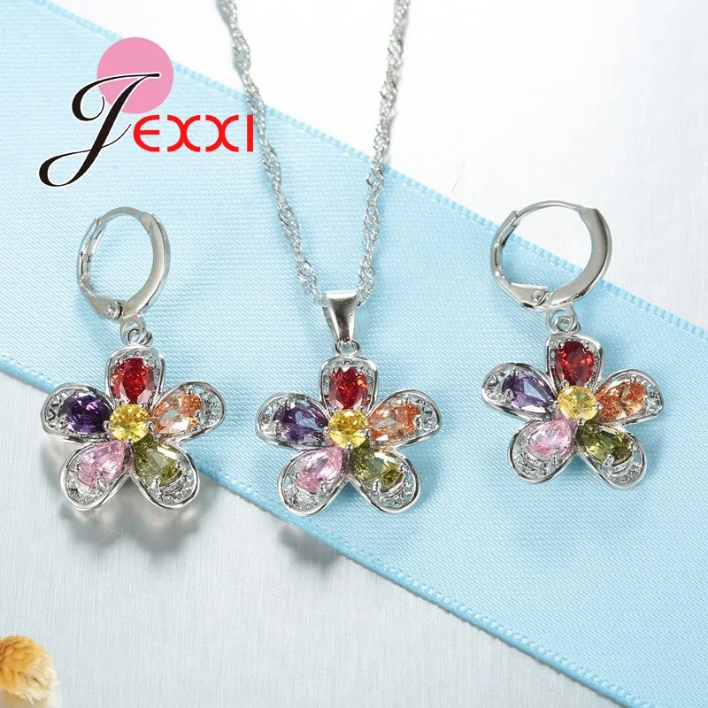 Ожерелье и серьги из серебра 925 пробы с подвеской в виде цветка|flower resin jewelry|flower rings