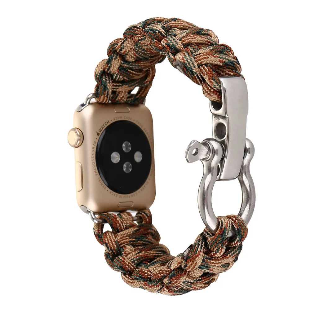 38/42 мм наручных часов iWatch, ремешок с адаптеры для сим-карт нейлоновая веревка выживание, браслет, ремешок для наручных часов, Повседневное Спортивная Apple часы-ремешки Армейский зеленый