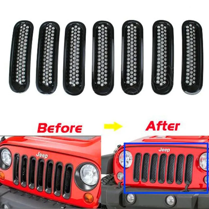Новое поступление 7 шт. декоративная решетка для Jeep Wrangler Rubicon JK 07 15 черный|grille