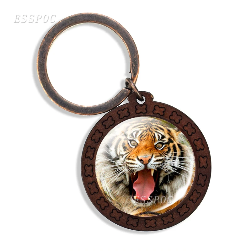 Стеклянный купольный деревянный брелок Fierce Tiger винтажное деревянное украшение