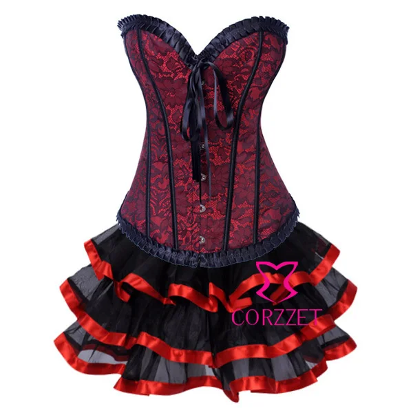 Талия Добби тренировочные корсеты и бюстье (топ + юбка-пачка стринги) красное