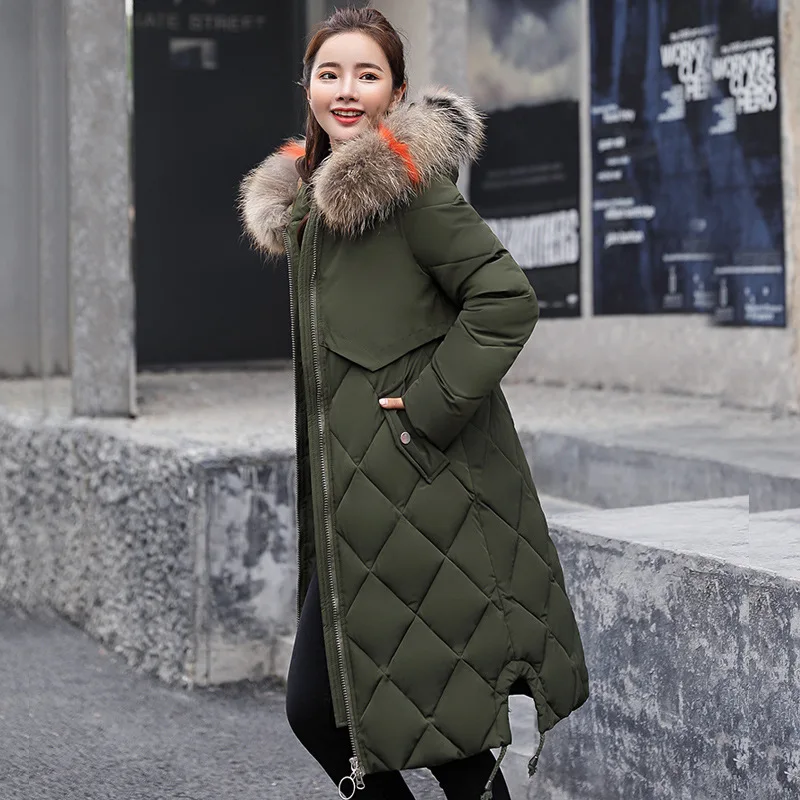 

women's parkas coats fem me print clothes 2019 jackets ladies plus large big size warm long hooded Cotton padded faked fur army