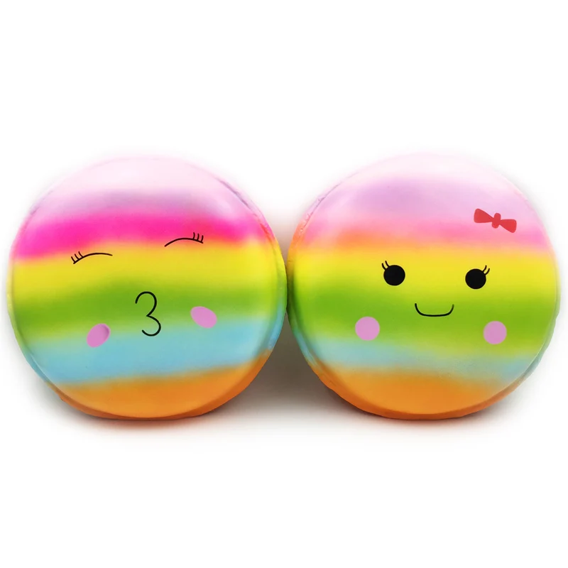 rainbow macaron Кавайный мягкий большой размеры гигантский Squishi пиццы мороженое печенье вафельный торт животного еда снятие стресса мяч игрушка в подарок - Цвет: rainbow macaron