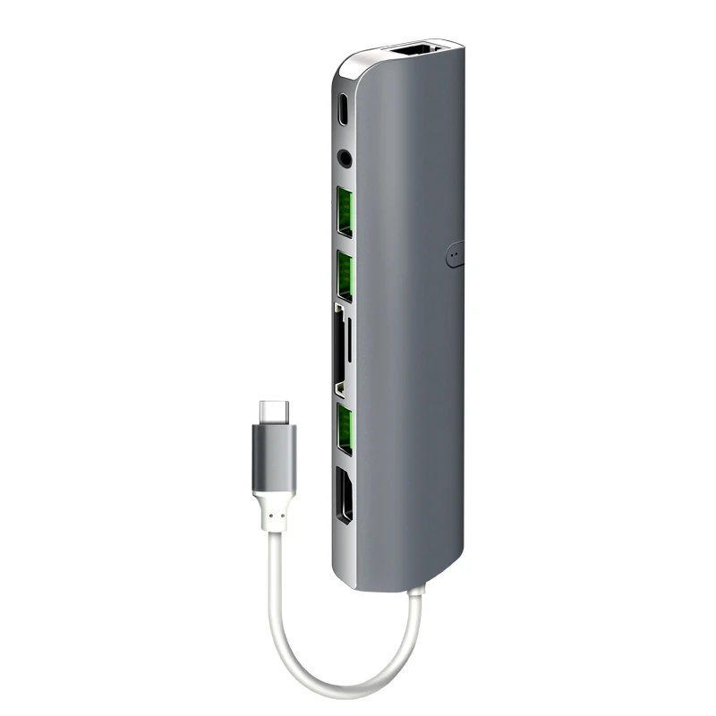 USB C концентратор, 9 в 1 многопортовый концентратор, Тип C концентратор с HDMI RJ45 USB3.0 PD SD TF 3.5AUX для ноутбука, больше устройств с интерфейсом type C - Цвет: 9 in 1 Gray