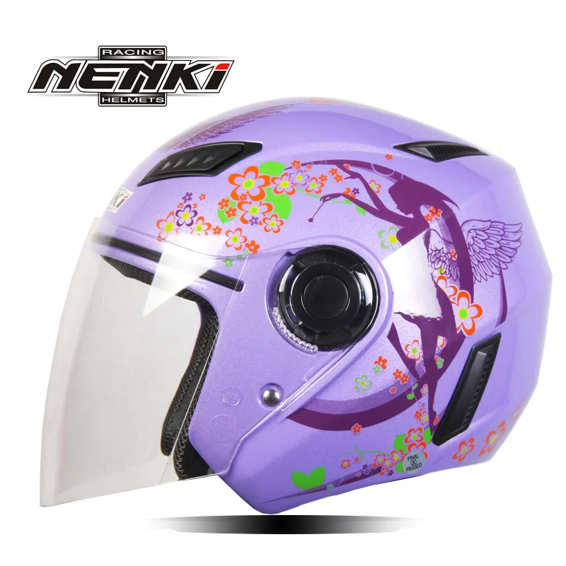 purple NENKI мотоциклетный шлем с открытым лицом уличный велосипед мотоцикл мото круизер Чоппер туристический скутер шлем для верховой езды и прозрачные линзы щит - Цвет: purple